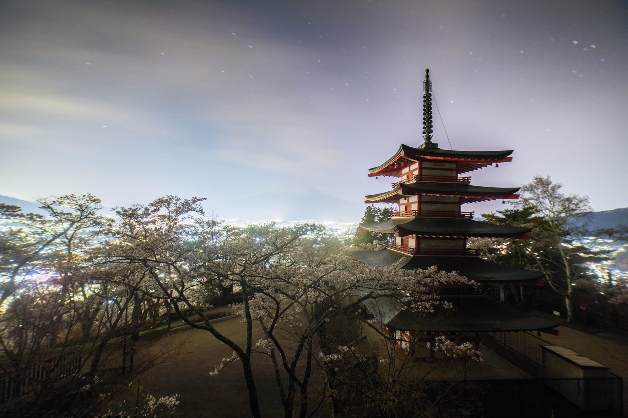Night View from Chureito Pagoda, Fuji Lake Five Region