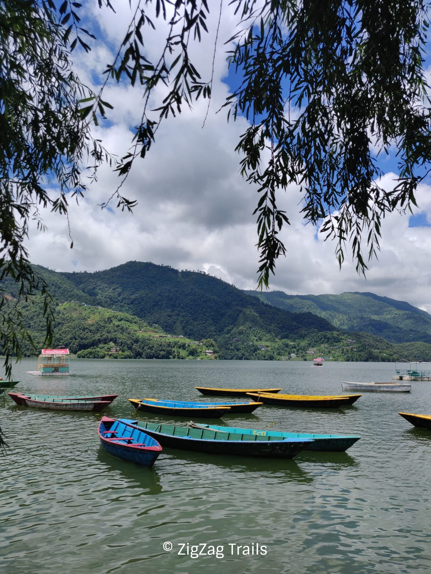 Colourful empty boats on the banks of Lake Phewa in Off-season.