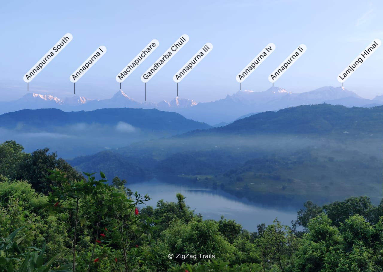 View of different Annapurna peaks from Pachbhaiya Village, Begnas.
<p>As seen in picture Annapurna peaks, Machhapuchhre, Lamjung Himal.” class=“article-image” />
<span class=